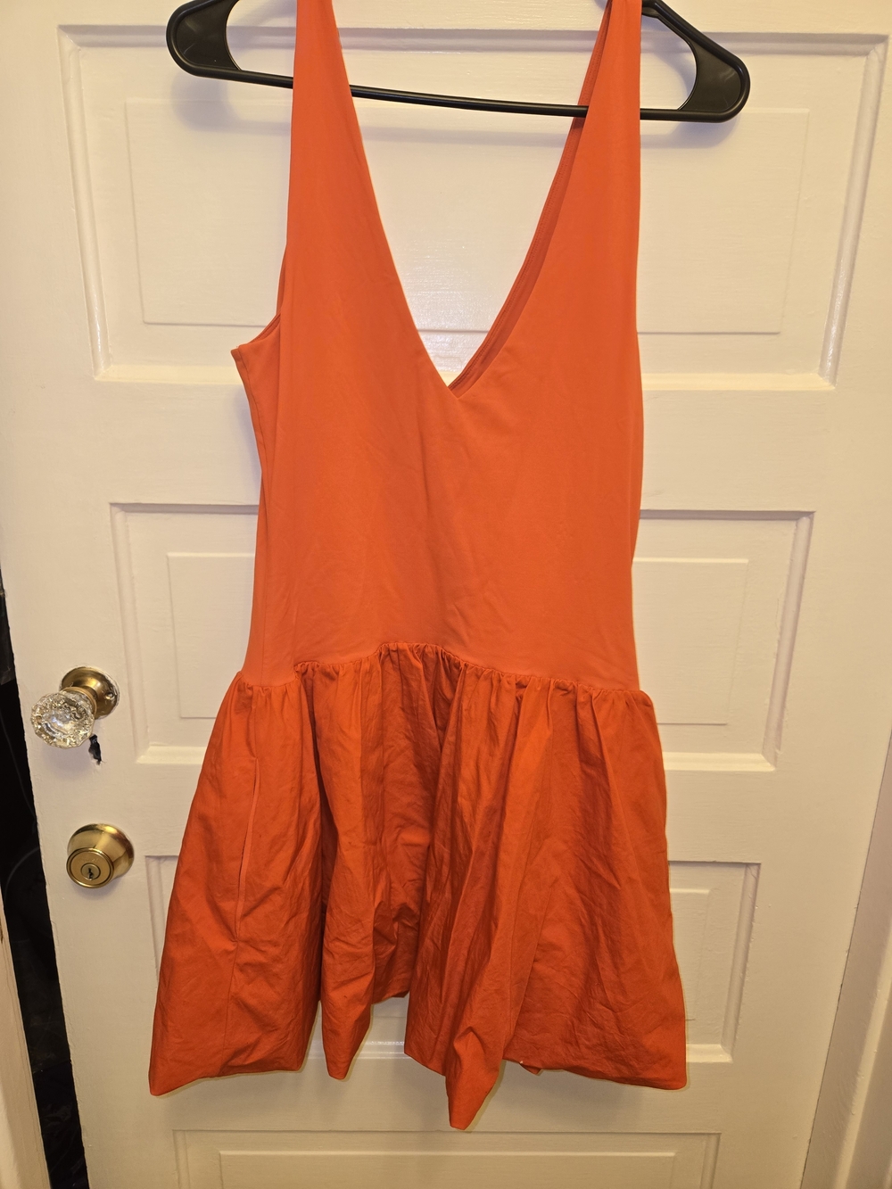 Babaton Vibrant Orange Deep V Mini Dress